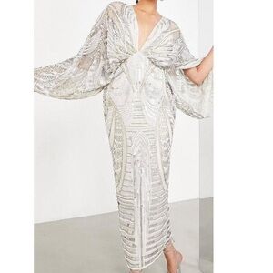 ASOS EDITION kimono sleeve midi dress with sequin & pearl embellishment size 10